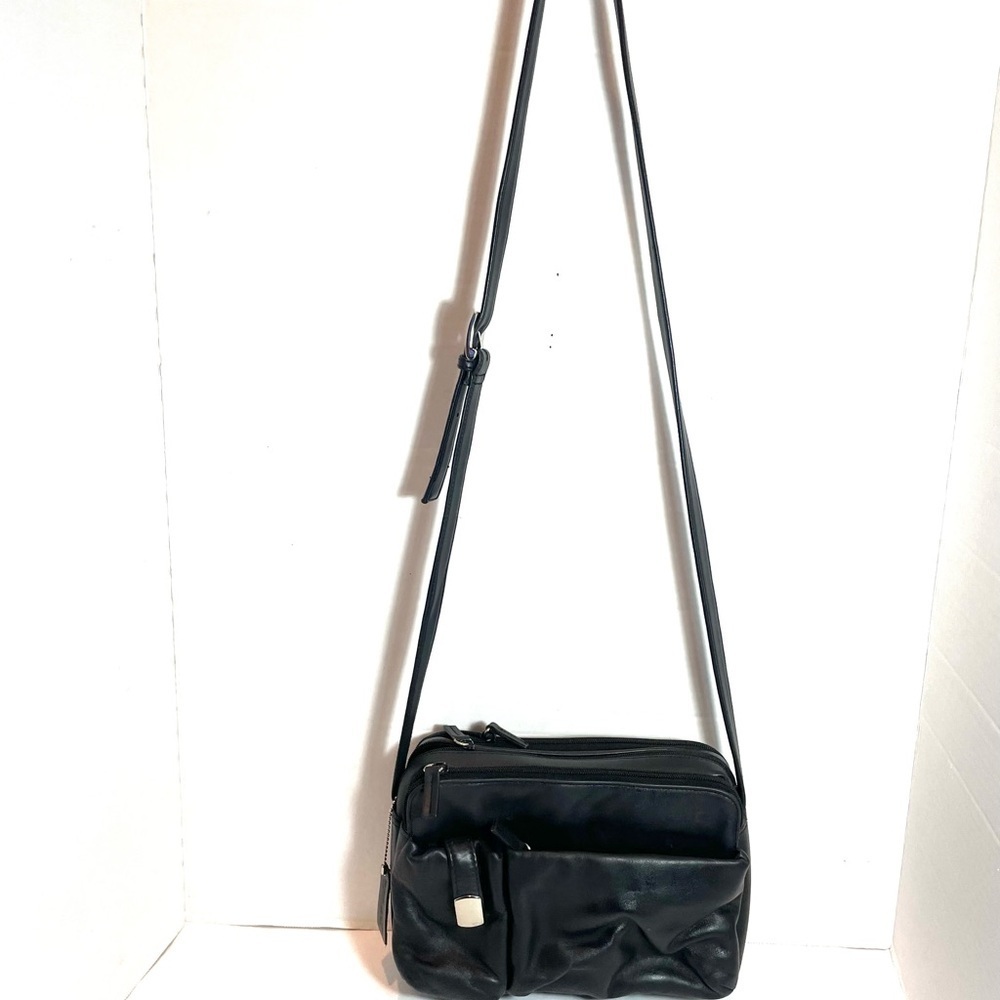 Black Soft Genuine Leather Crossbody Adjustable Strap Minimalist Everyday Purse